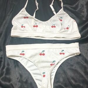 Cherry Print White Lingerie Set